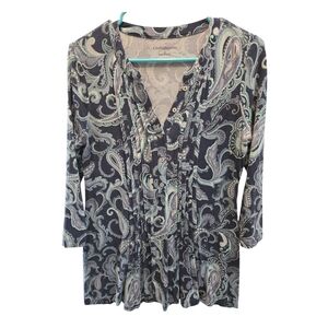 Croft And Barrow Womens Blue Paisley Top SZ S